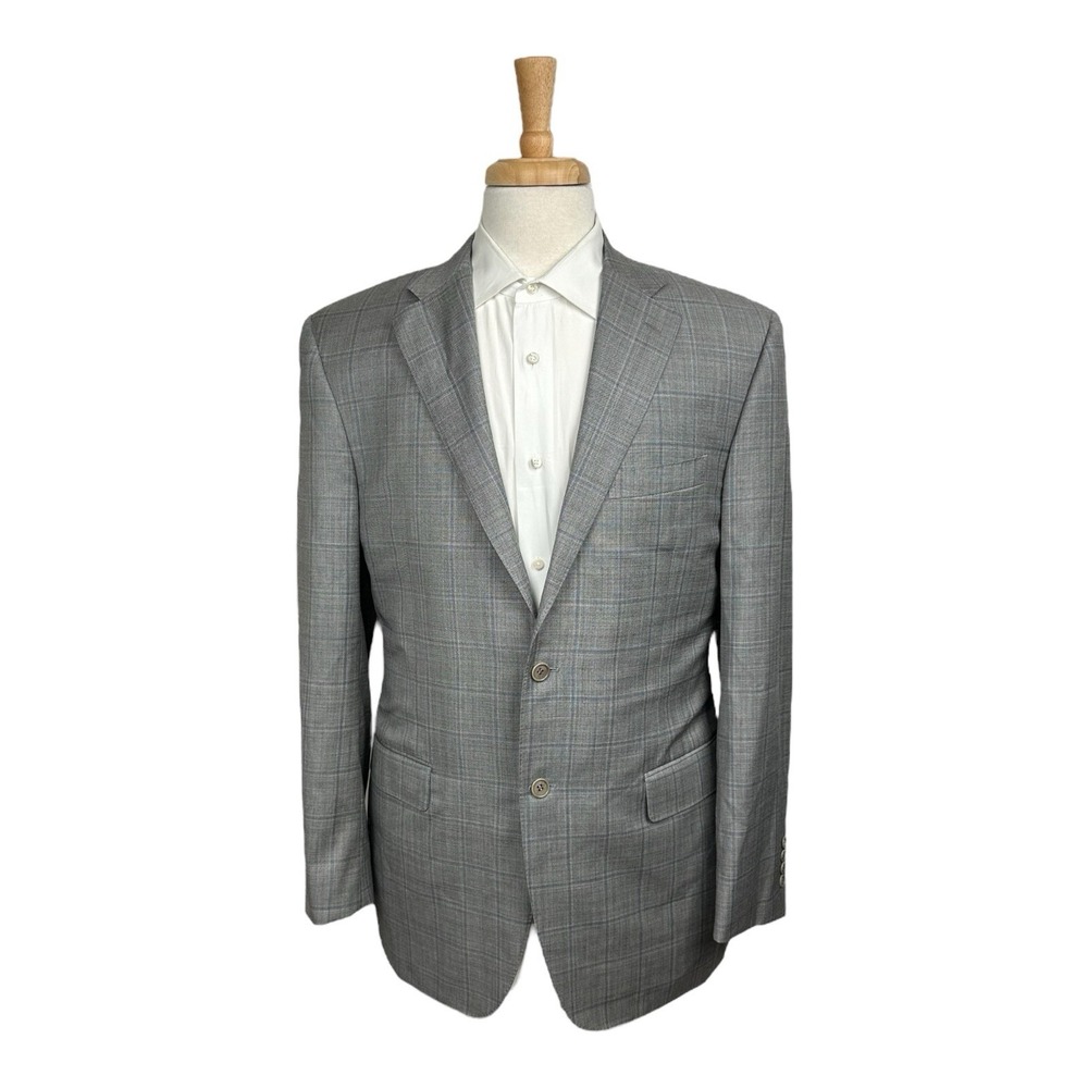 Canali 1934 Gray Blue Checked Pure Wool 2-Btn Sportcoat Blazer 42L Made in Italy